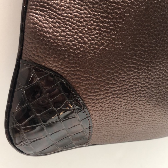 Brighton Faux Crocodile Pebbled Leather Brown Bag - Picture 8 of 11